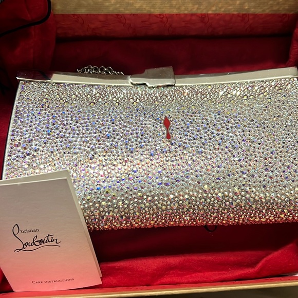 Christian Louboutin Crystal Embellished Red Interior Palmette Evening Bag - Picture 1 of 3